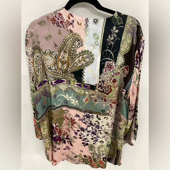John • Mark Hand Printed Beaded V-Neck Art to Wear Tunic Size XL Pink Paisley l1 - Picture 10 of 10